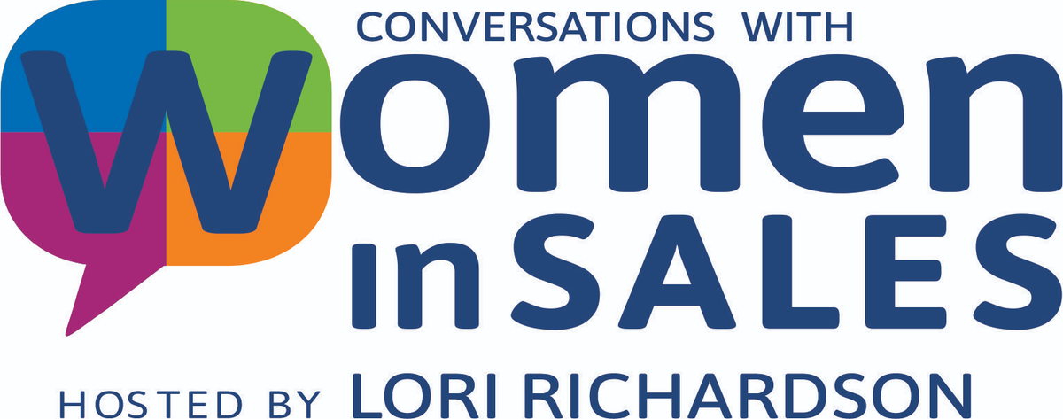 Graphic saying podcast title "Conversations with women in sales" hosted by Lori Richardson