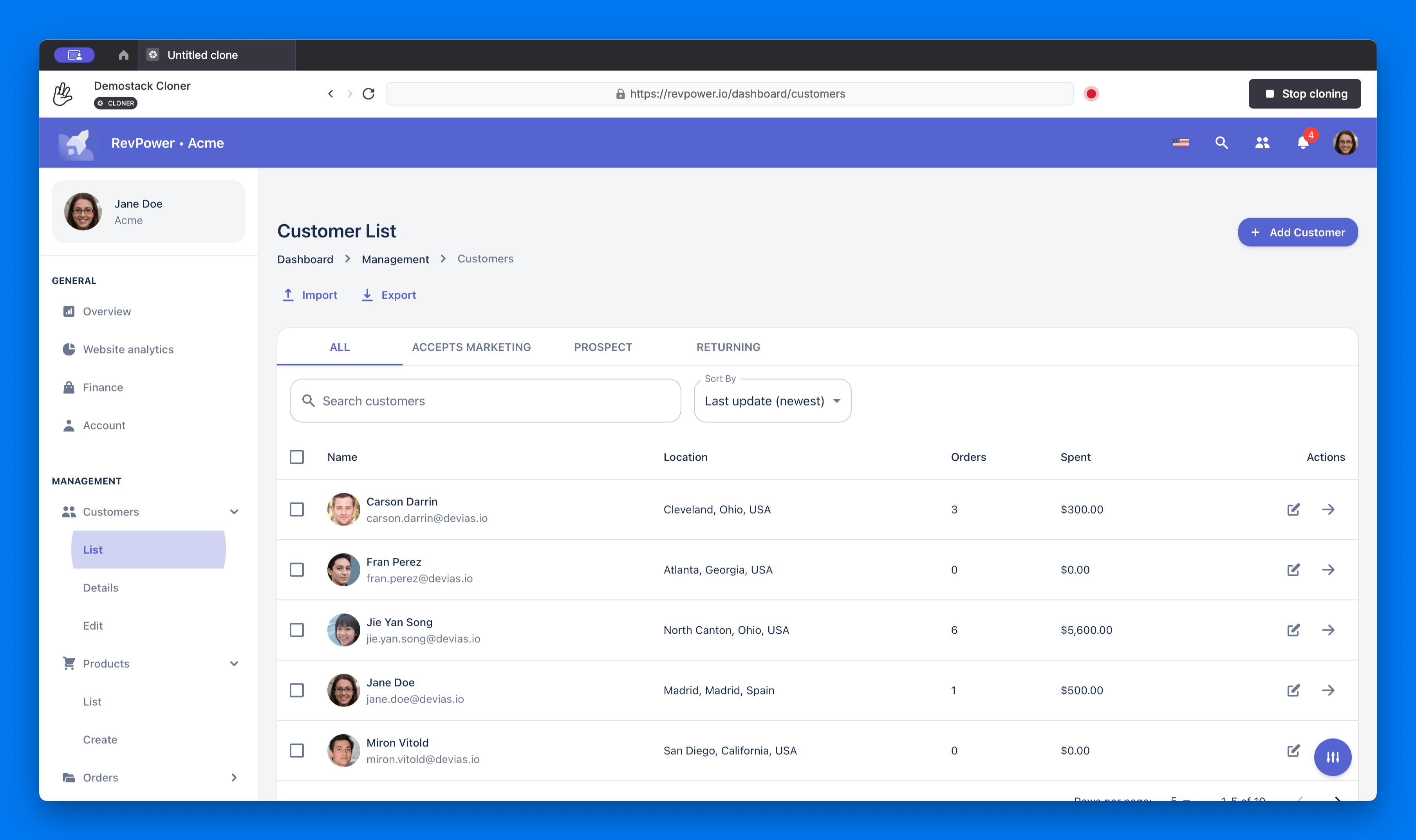 All the front-end visuals and back-end functionality will be cloned instantly 