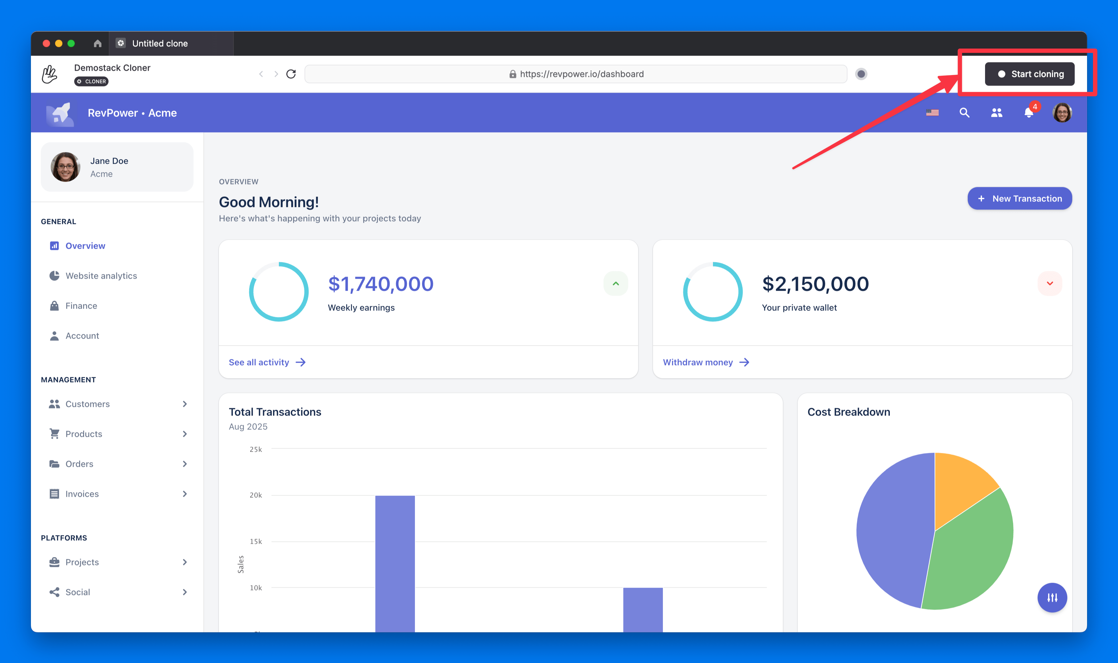 Click Create New Button - Clone your app in 30 seconds with Demostack