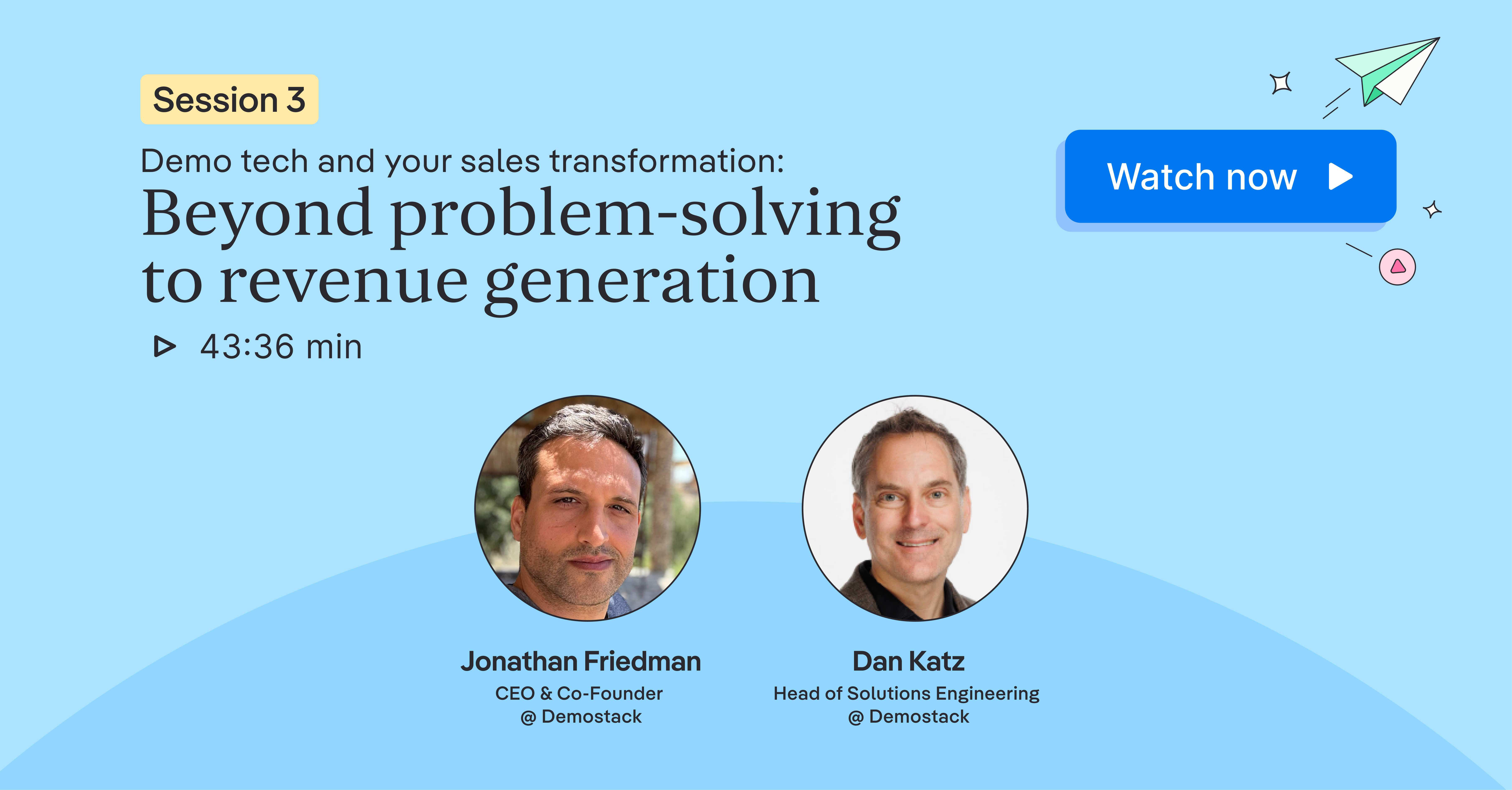 Event image for session three with event title and speaker names 